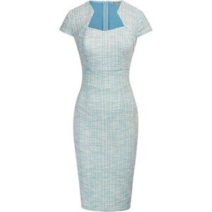 Dress Women Pencil Dress Cap Sleeve Light Blue Plaid